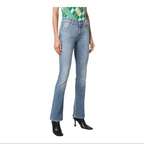 7 For All Mankind Flare Jeans Designer Denim Light Blue Wash Womens Size 28 - Picture 2 of 12